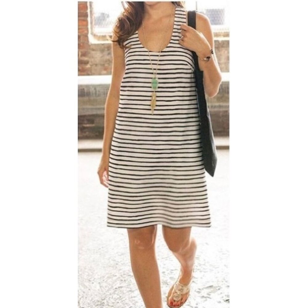 J Crew Marlie Dress Women 0 Black White Striped Twisted Racerback Beachy Coastal